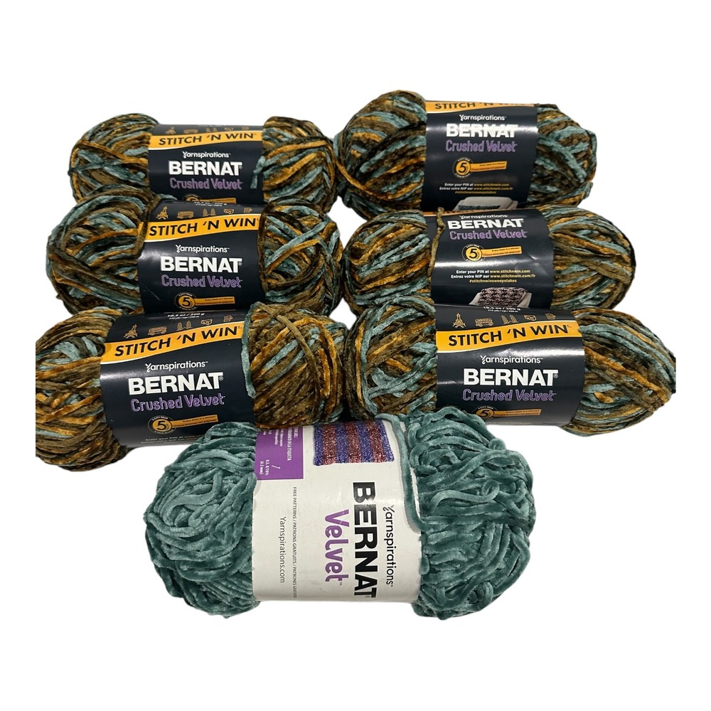 Bernat Crushed Velvet Cinnamon Pine & Teal Yarn Lot 7 Skeins Bulky Weight